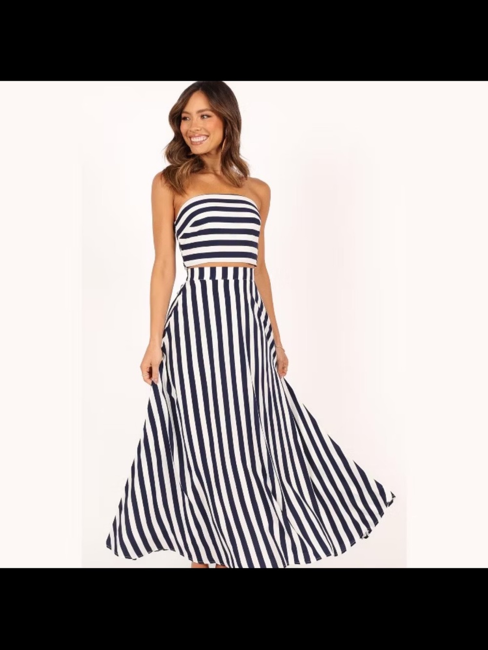 Petal and pup- Striped RED and White Strapless crop top and maxi skirt
